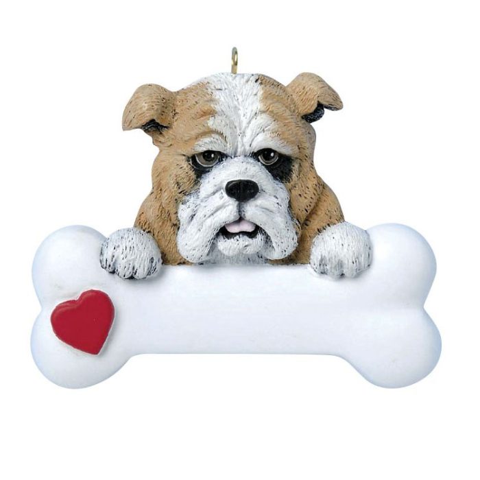 Bulldog with Dog Bone Ornament