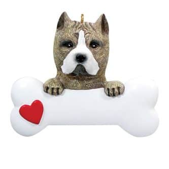 Pitbull with Dog Bone Ornament