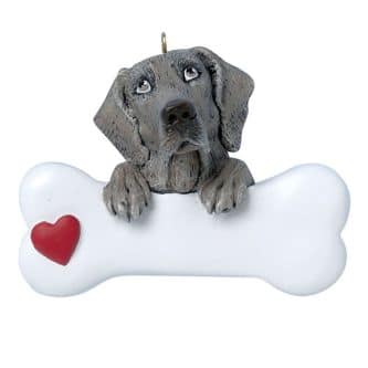 Weimaraner with Dog Bone Ornament