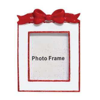 White Frame with Red Bow Ornament