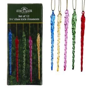 Twisted Colored Glass Icicle Ornament Set