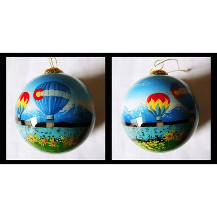 Painted Glass Colorado Hot Air Balloon Ornament