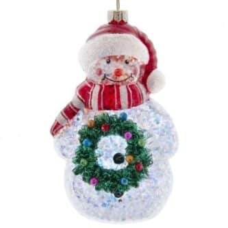 Sparkle Snowman With Wreath Ornament