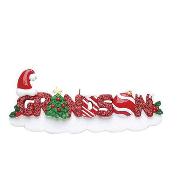 Red Glitter Grandson Personalized Ornament