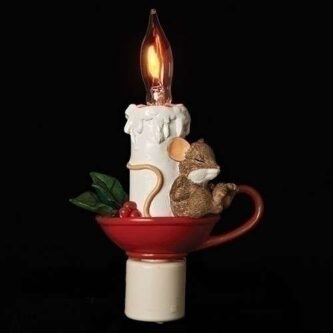 Night Light Candlestick with Sleepy Mouse