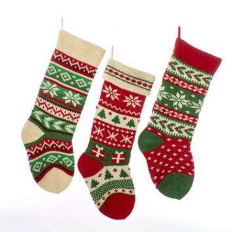 Knit Snowflake Stockings Red, Green and Ivory