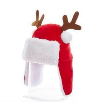 Red Velvet Flap Hat with Antlers for Children