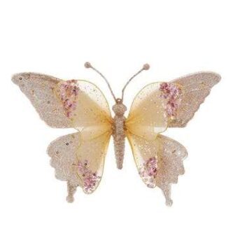 Gold and Pink Lacey Butterfly Ornament