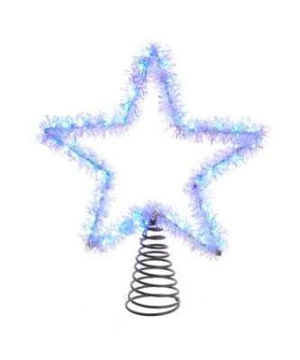 55-Light Cool White Silver Tinsel Star Treetop