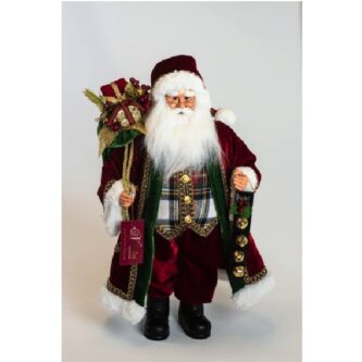 Santa In Traditional Plaid Vest With Jingle Bells