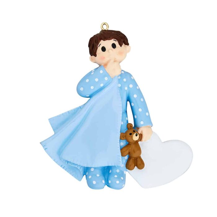 Sleepy Child Ornament Personalized Blue Boy