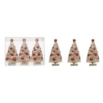 Add these trees to complete your holiday village display.  These trees feature a bottle brush with different size red ball decorations.