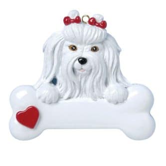 Maltese On Bone Ornament Personalize