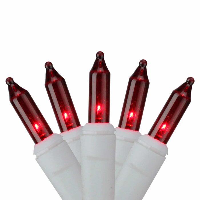 Red Mini Lights White Cord Eight Colors 50 Bulbs
