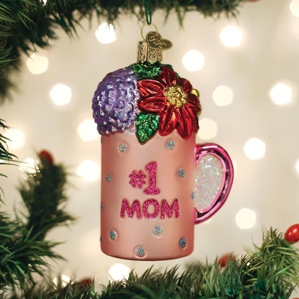 1 Mom or Best Dad Mug Ornament Old World Christmas Mom