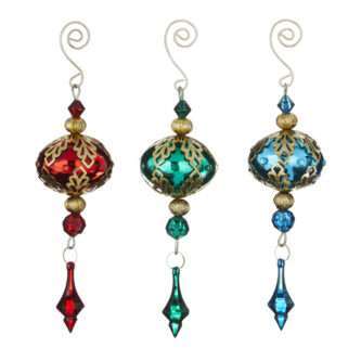 Filigree with Drop Ornament Red Green or Blue