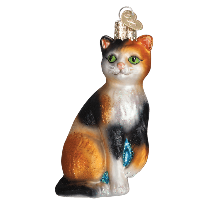 Old World Christmas Calico Cat Blown Glass Ornament