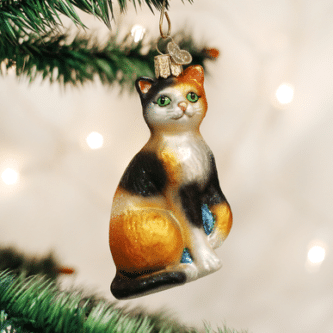 Old World Christmas Calico Cat Blown Glass Ornament
