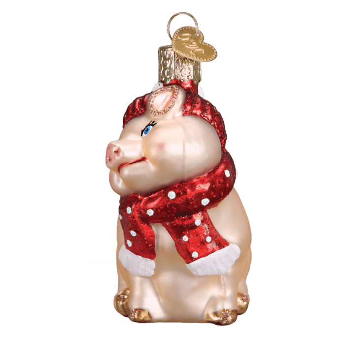Old World Christmas Snowy Pig Blown Glass Ornament