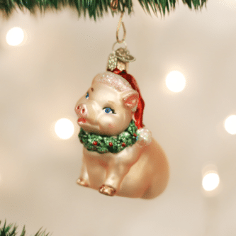 Old World Christmas Holly Pig Blown Glass Ornament