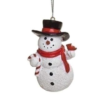 Cheerful Snowman with Cardinal Ornament