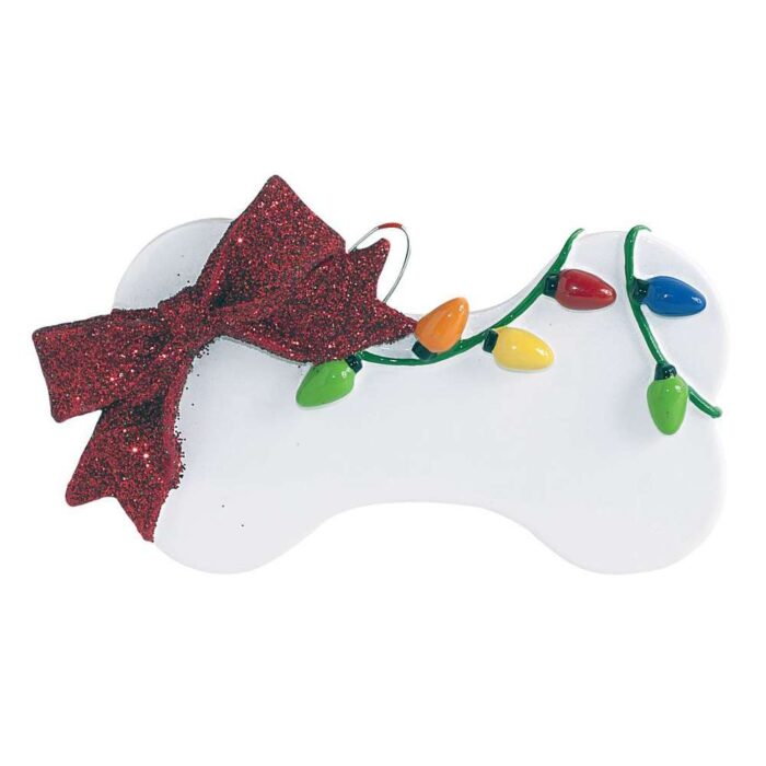 Red Bow Holiday Lights Bone Ornament