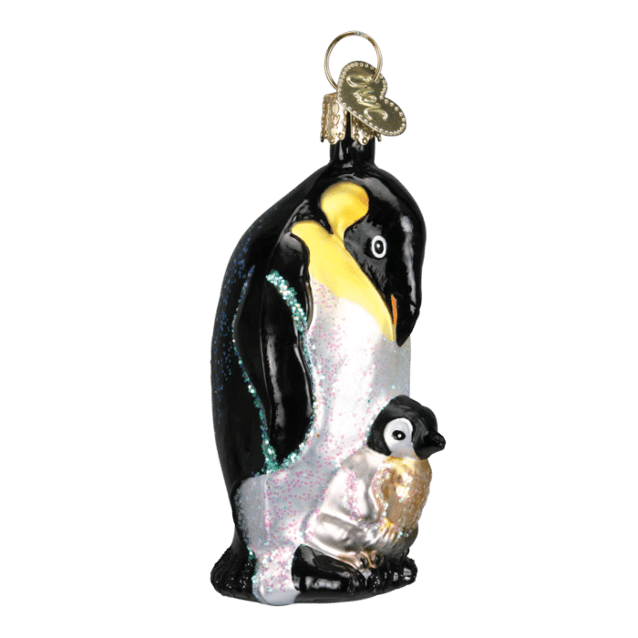 Old World Christmas Blown Glass Emperor Penguin with Chick Ornament