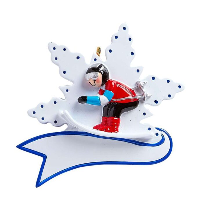 Snow Skier on Snowflake Ornament Personalized