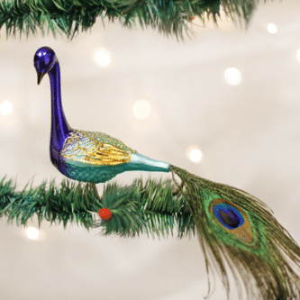 Old World Christmas Blown Glass Magnificent Peacock Clip-On Ornament