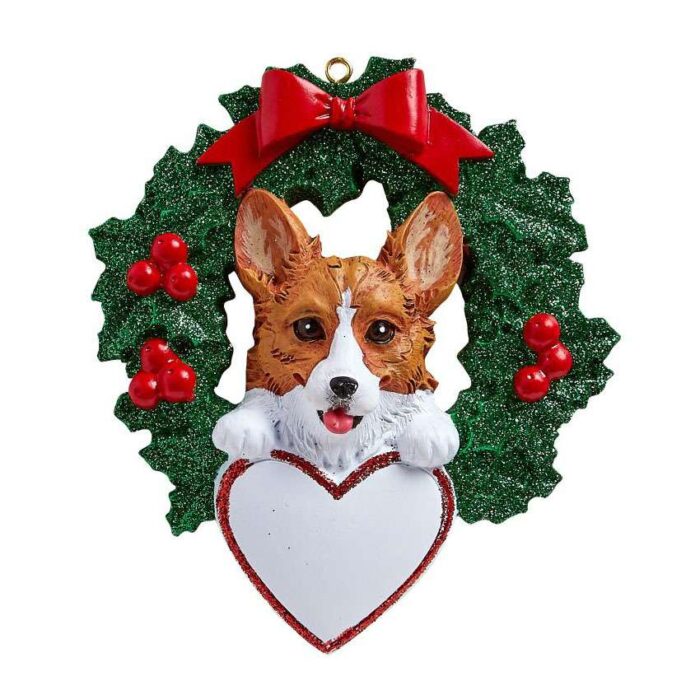 Corgi with Wreath Ornament Personalized