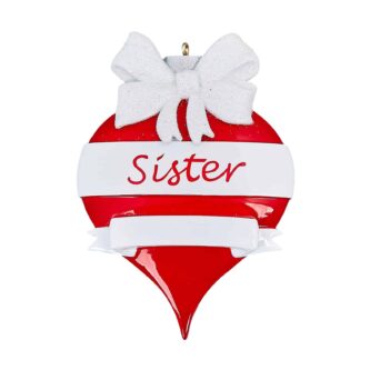 Red Ornament White Bow Sister Personalized Ornament