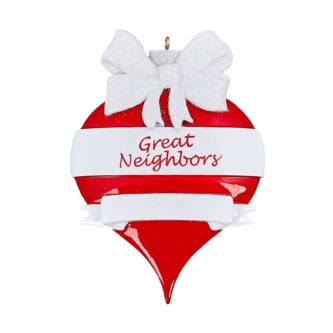 Red Ornament White Bow Great Neighbors Personalized Ornament