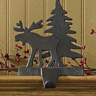 Moose & Tree Iron Finish Stocking Holder