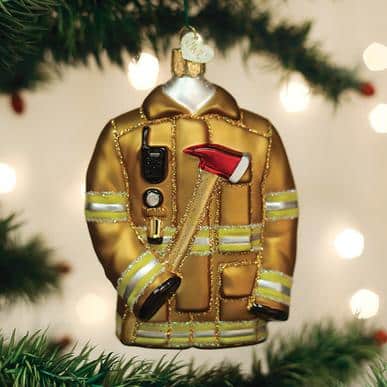 Old World Christmas Blown Glass Firefighters Coat Ornament