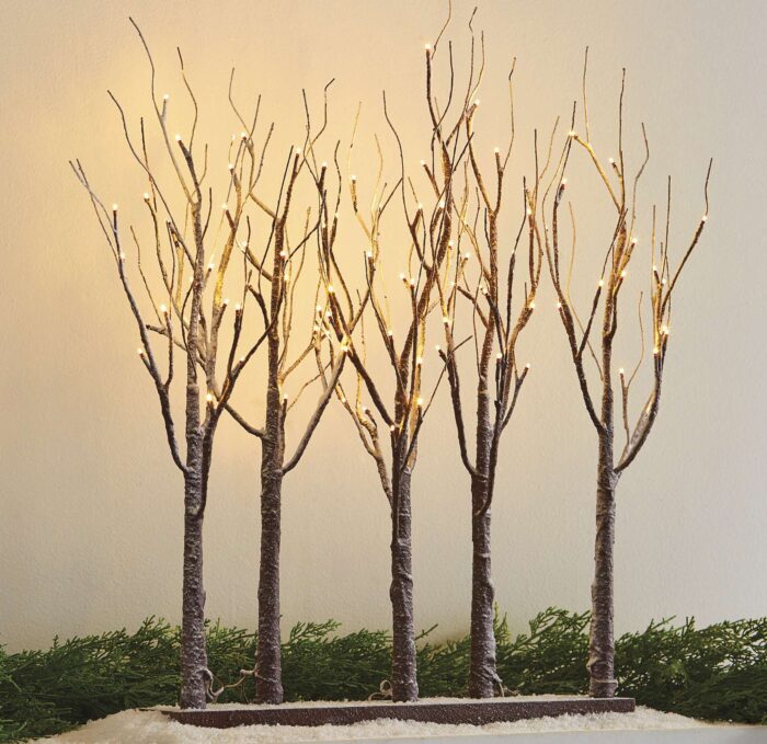 Snowy Lighted Grove Tabletop Trees