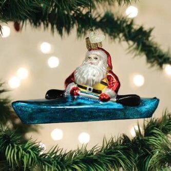 Old World Christmas Blown Glass Santa in Kayak Ornament