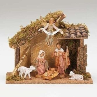 Seven Piece Pastel Color Nativity with Italian Stable