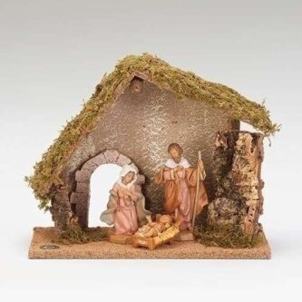 Four Piece Pastel Color Nativity with Italian Stable
