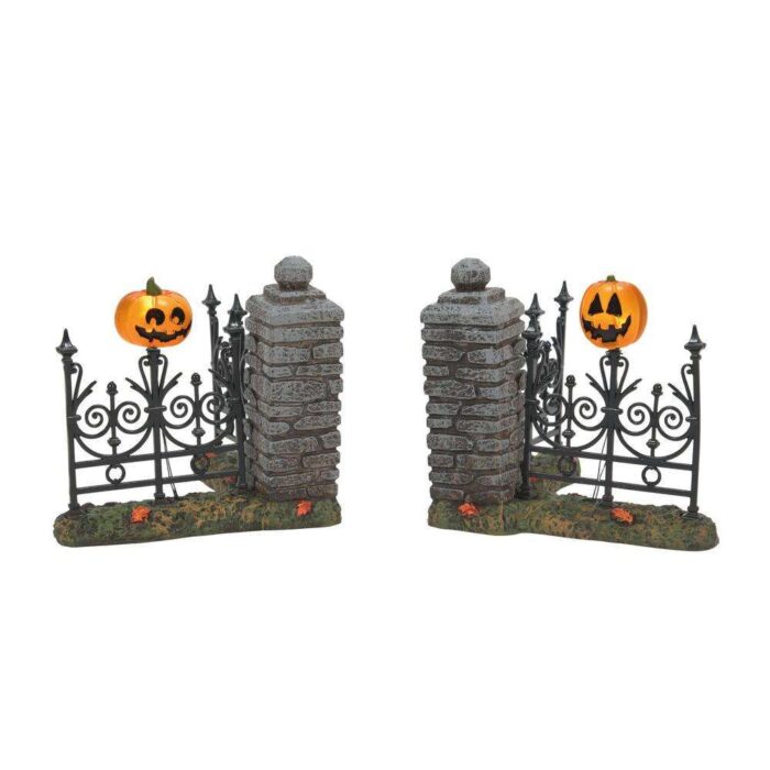 Dept 56 Halloween Village Jack Lantern Lit Fence Corners