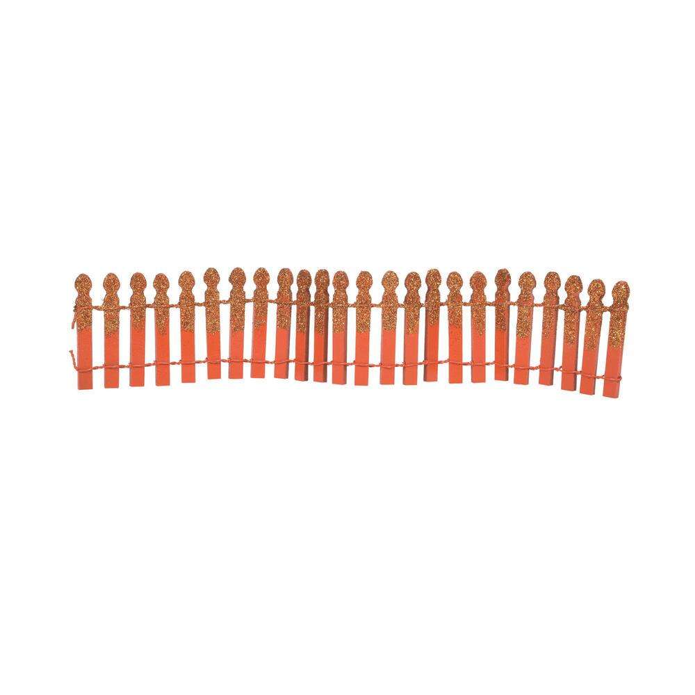 Dept 56 Halloween Village Pumpkin Orange Glitter Fence