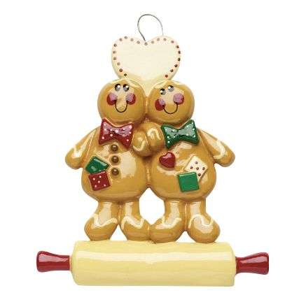 Gingerbread Couple with Heart Ornament Personalized