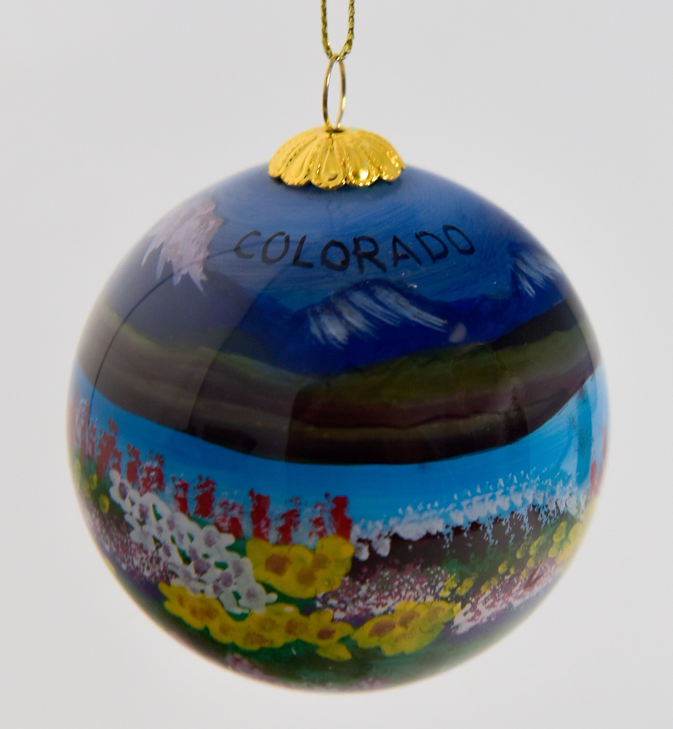 Painted Glass Colorado Flowers Ornament