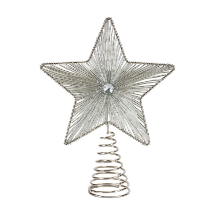 Silver Star Tree Topper with Glass Beads