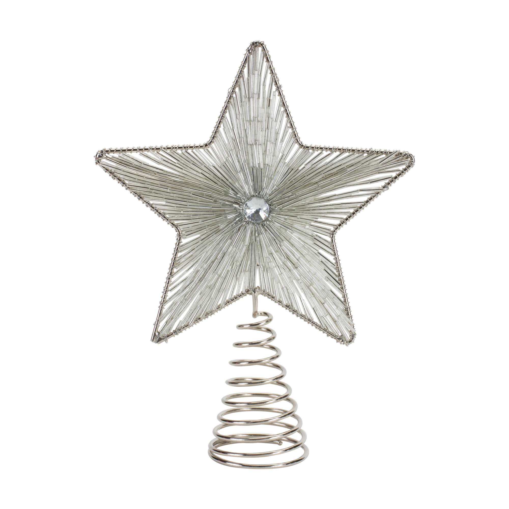 Silver Star Tree Topper with Glass Beads