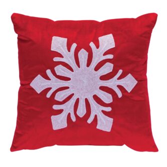 Red Pillow with White Embroidered Snowflake