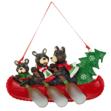 Bear Family Canoe Ride Ornament Personalized Family of Three