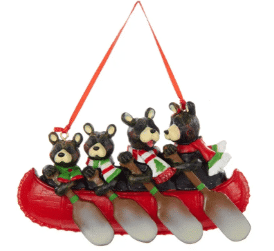 Bear Family Canoe Ride Ornament Personalized Family of Four