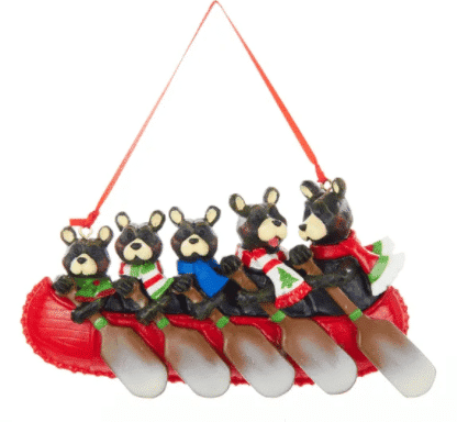 Bear Family Canoe Ride Ornament Personalized Family of Five