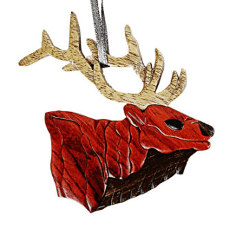 Elk Head Intarsia Ornament