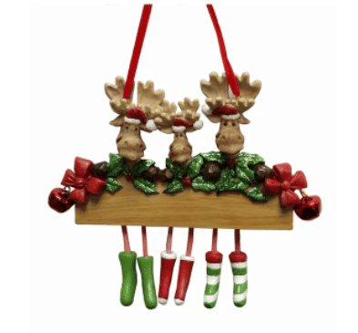 Family of Three Moose Holly Bell Family Ornament Personalize